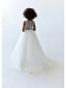 Ivory Lace Tulle Sheer Back Floor Length Flower Girl Dress